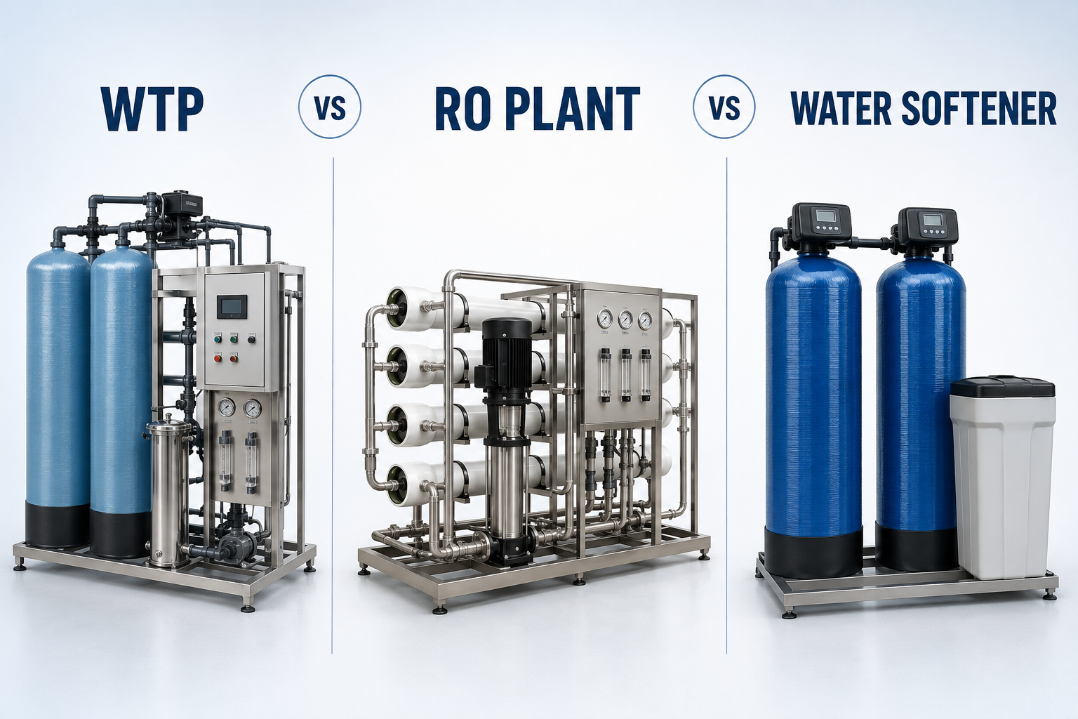 WTP vs RO Plant vs Water Softener